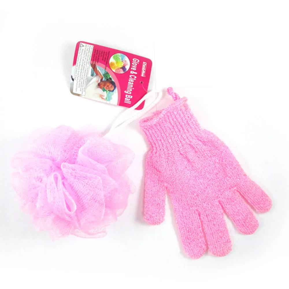2 Pc Exfoliating Glove Sponge Set Loofah Wash Scrub Skin Scrubber Bath Shower