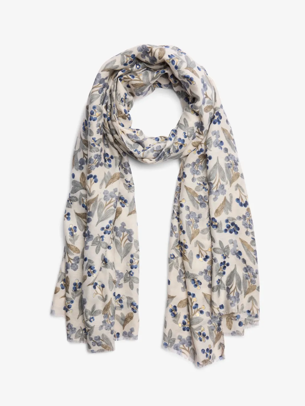 Floral Print Scarf With Gold Foil