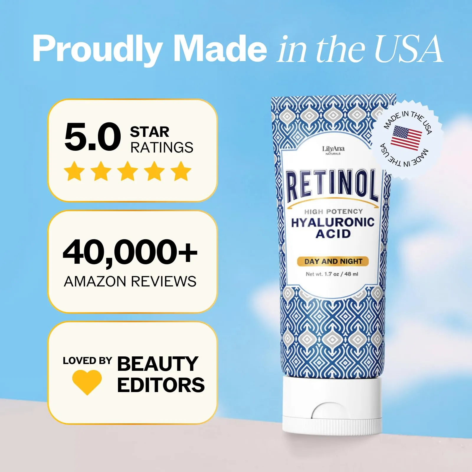 LilyAna Naturals Anti Aging Retinol Face Cream for Women  Wrinkle & Neck Cream for Firming, Retinol Moisturizer for Face with Hyaluronic Acid, Hydrating Night Cream for Fine Lines, Collagen Boost