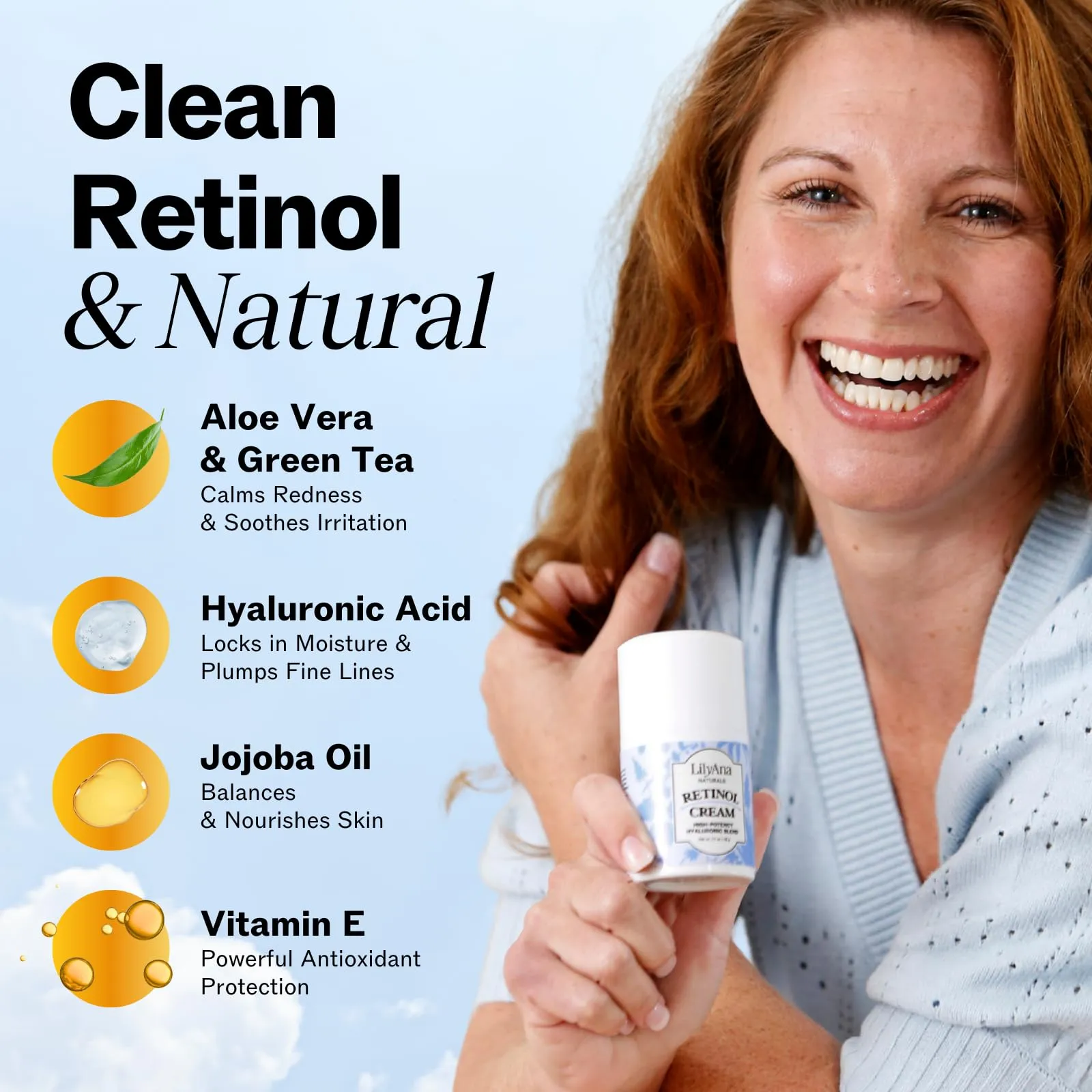 LilyAna Naturals Anti Aging Retinol Face Cream for Women  Wrinkle & Neck Cream for Firming, Retinol Moisturizer for Face with Hyaluronic Acid, Hydrating Night Cream for Fine Lines, Collagen Boost