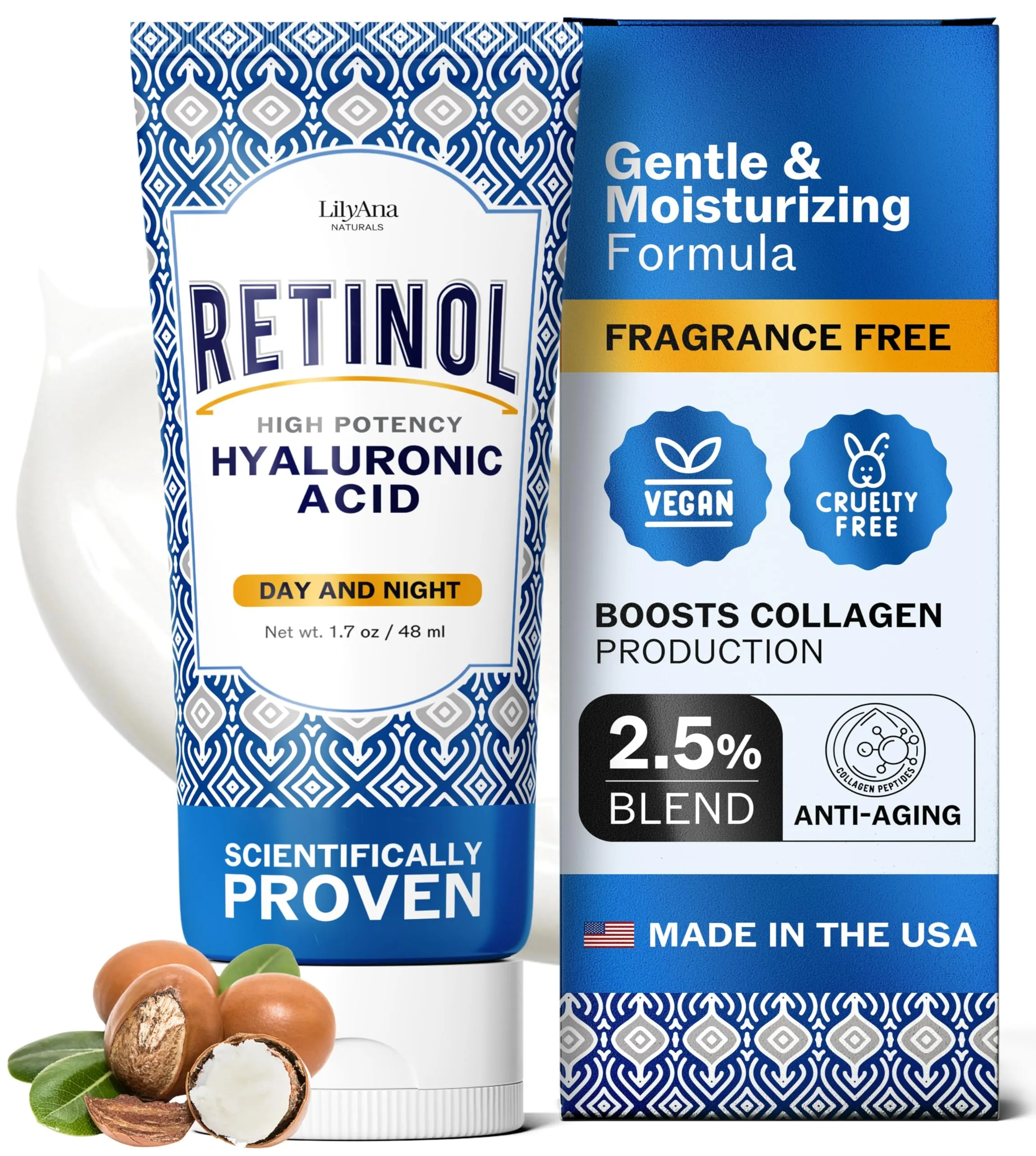 LilyAna Naturals Anti Aging Retinol Face Cream for Women  Wrinkle & Neck Cream for Firming, Retinol Moisturizer for Face with Hyaluronic Acid, Hydrating Night Cream for Fine Lines, Collagen Boost