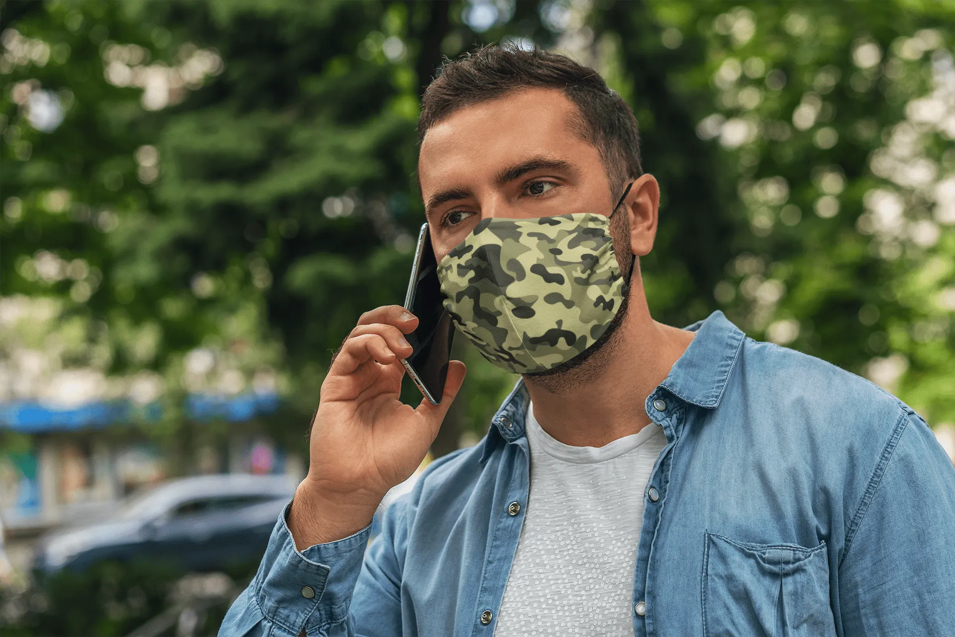 Olive Camouflage : Printed Tetra Shield Protection Mask