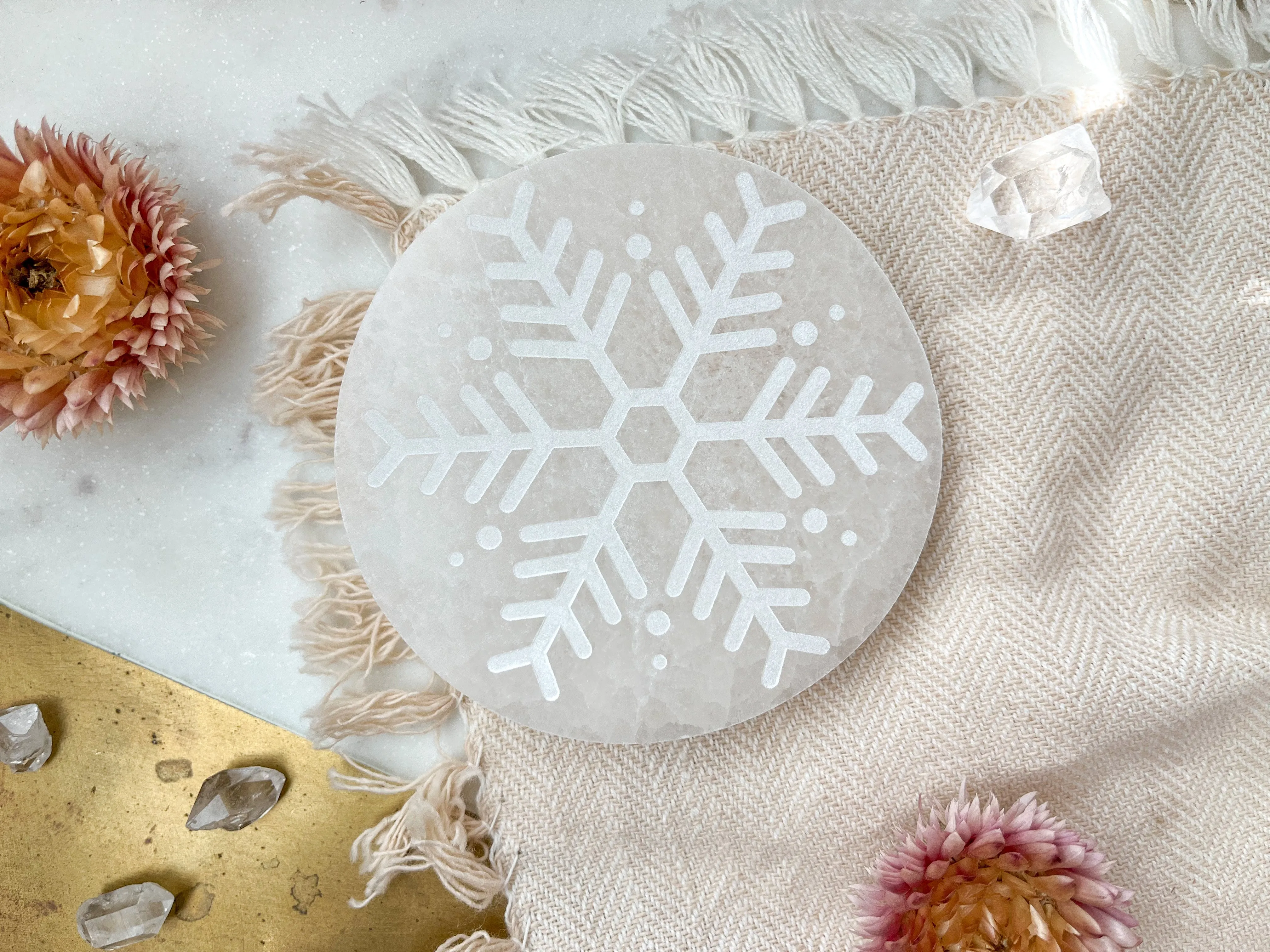 "Winter Wonderland" Snowflake Selenite Cleansing Disc, Charging Plate and Crystal Grid