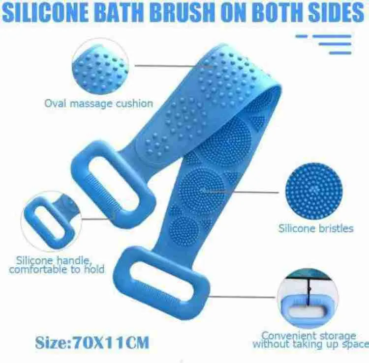 Silicone Body Back Scrubber Double Side Bathing Brush for Skin Deep Cleaning, Scrubber Belt