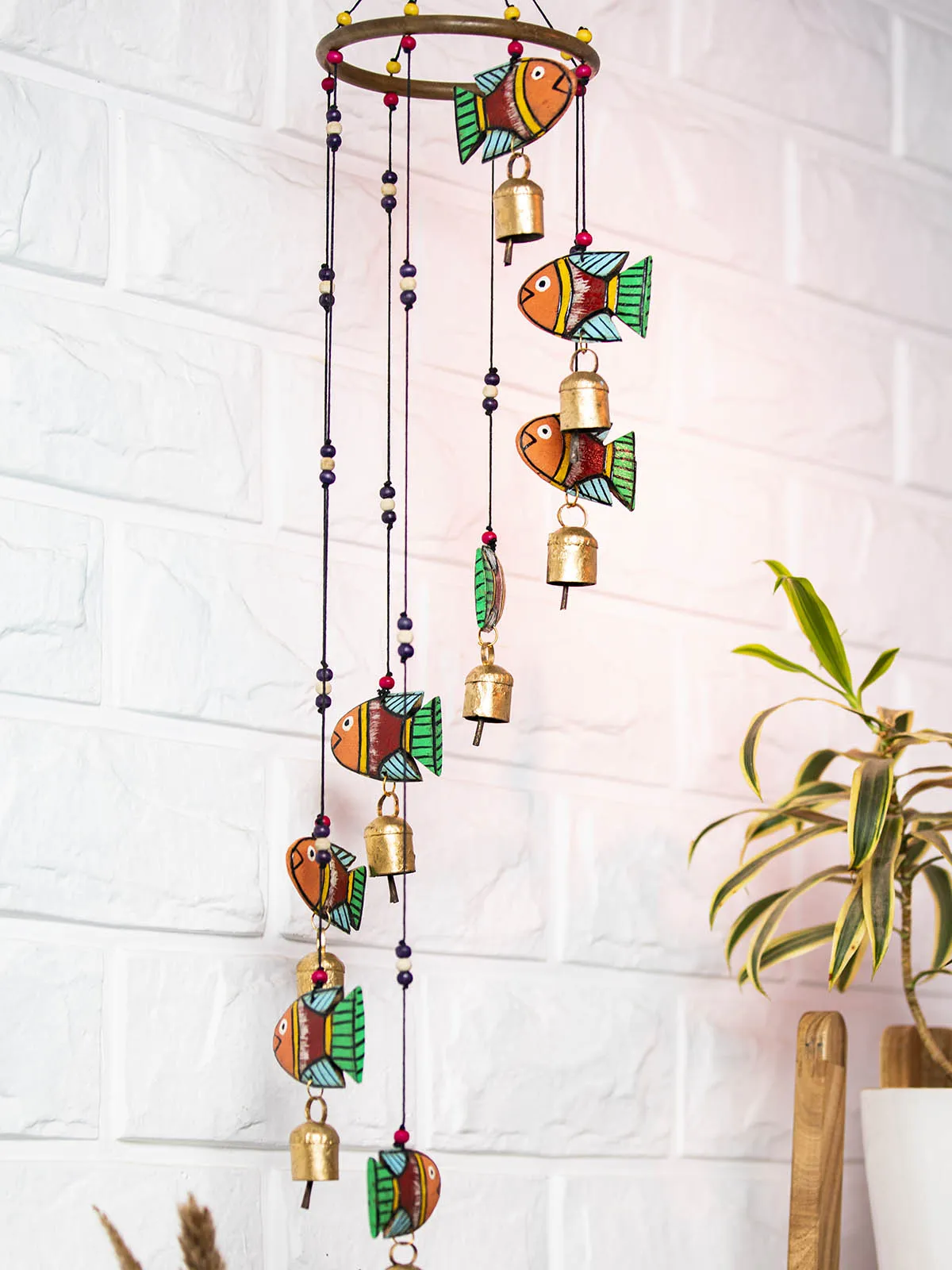 Wooden Handcrafted Fish Spiral Wind Chime